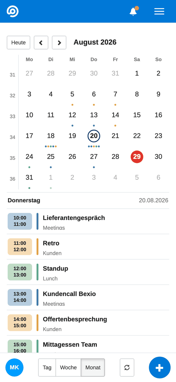 Monatsansicht und Agenda auf dem Telefon